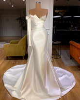 Weißes Satin One-Shoulder-Lang-Meerjungfrau-Ballkleid